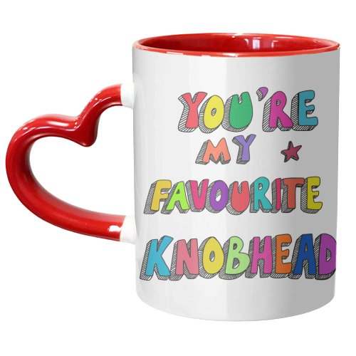 you are my favourite knobhead rainbow typography - unique mug by PixieDrew