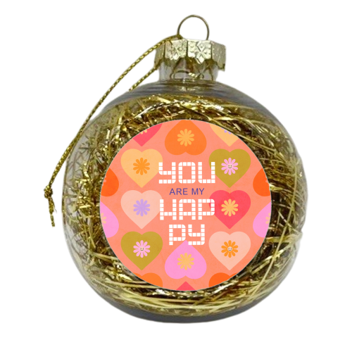 You are my Happy Place - Daisy and Heart Pattern - xmas bauble by Dominique Vari