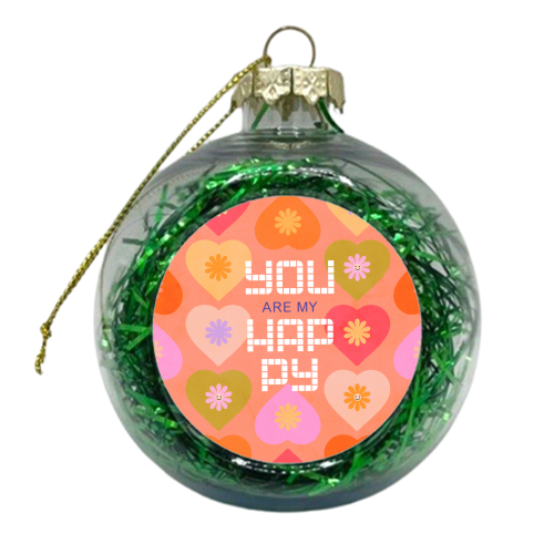 You are my Happy Place - Daisy and Heart Pattern - xmas bauble by Dominique Vari