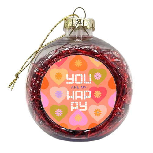 You are my Happy Place - Daisy and Heart Pattern - xmas bauble by Dominique Vari