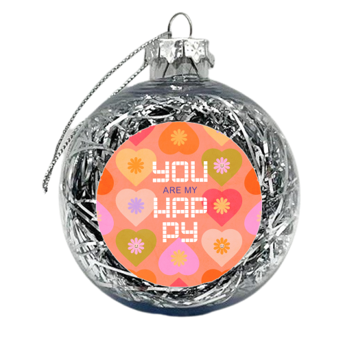 You are my Happy Place - Daisy and Heart Pattern - xmas bauble by Dominique Vari