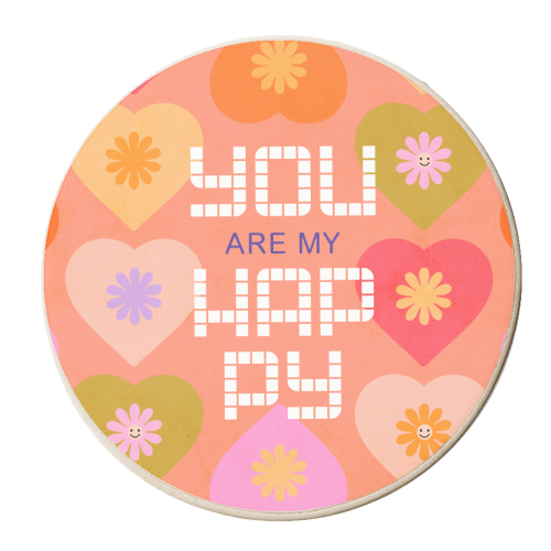 You are my Happy Place - Daisy and Heart Pattern - personalised beer coaster by Dominique Vari