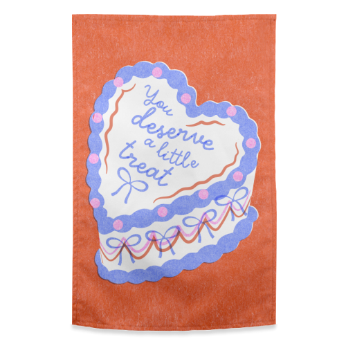 You Deserve a Little Treat Cake - funny tea towel by Catalina Williams