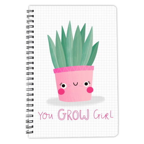 You grow girl cute motivational plant - personalised A4, A5, A6 notebook by Jessica Moorhouse