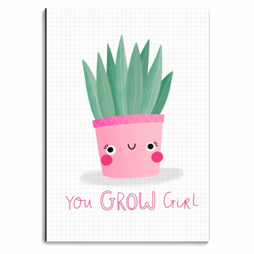You grow girl cute motivational plant - personalised A4, A5, A6 notebook by Jessica Moorhouse