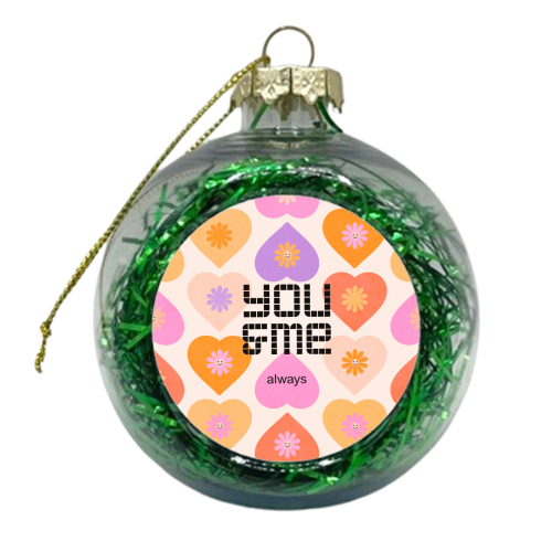 You & Me - Daisy and Heart Pattern - xmas bauble by Dominique Vari