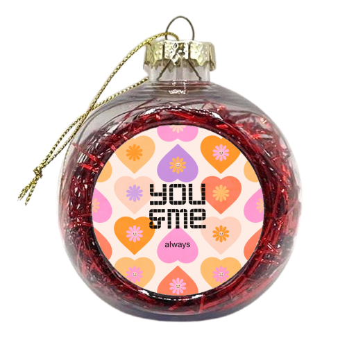 You & Me - Daisy and Heart Pattern - xmas bauble by Dominique Vari