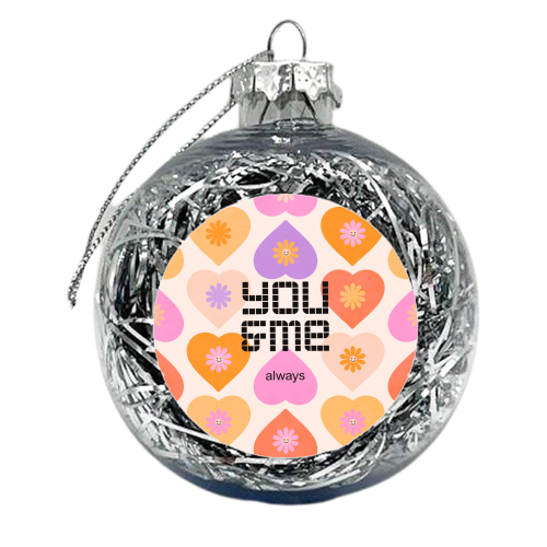 You & Me - Daisy and Heart Pattern - xmas bauble by Dominique Vari