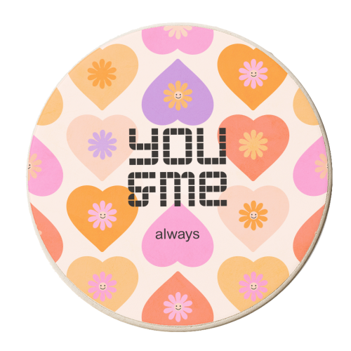 You & Me - Daisy and Heart Pattern - personalised beer coaster by Dominique Vari