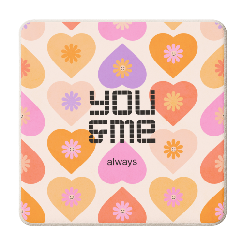 You & Me - Daisy and Heart Pattern - personalised beer coaster by Dominique Vari