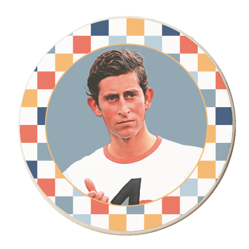 Young Hipster King Charles Retro 70's - personalised beer coaster by Vallely Studios