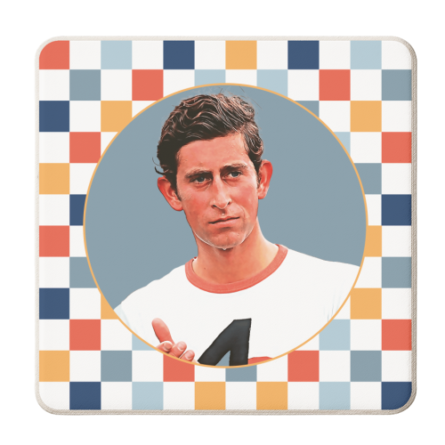 Young Hipster King Charles Retro 70's - personalised beer coaster by Vallely Studios