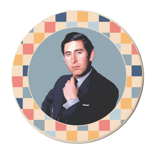 Young King Charles Retro Style - personalised beer coaster by Vallely Studios