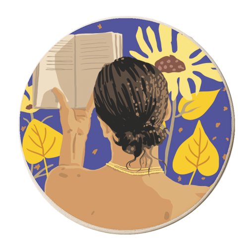 You're never alone when lost in the magic of a book, Bohemian Reader Botanical, Nude Plant Lady - personalised beer coaster by Uma Prabhakar Gokhale