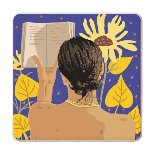 You're never alone when lost in the magic of a book, Bohemian Reader Botanical, Nude Plant Lady - personalised beer coaster by Uma Prabhakar Gokhale