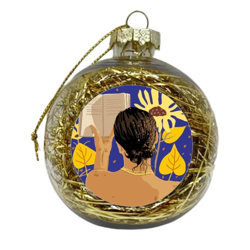 You're never alone when lost in the magic of a book, Bohemian Reader Botanical, Nude Plant Lady - xmas bauble by Uma Prabhakar Gokhale