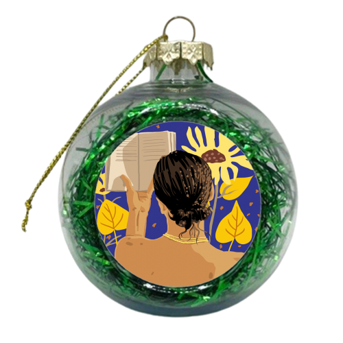 You're never alone when lost in the magic of a book, Bohemian Reader Botanical, Nude Plant Lady - xmas bauble by Uma Prabhakar Gokhale