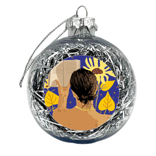 You're never alone when lost in the magic of a book, Bohemian Reader Botanical, Nude Plant Lady - xmas bauble by Uma Prabhakar Gokhale