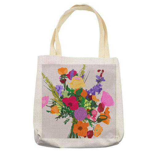 Zeal, Flowers Bouquet Botanical Nature, Blossom Floral Positivity Hope Bloom, Colorful Happy Bright Vintage Gift - printed canvas tote bag by Uma Prabhakar Gokhale