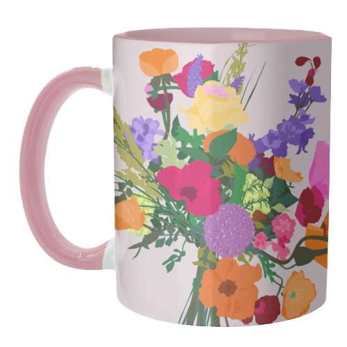Zeal, Flowers Bouquet Botanical Nature, Blossom Floral Positivity Hope Bloom, Colorful Happy Bright Vintage Gift - unique mug by Uma Prabhakar Gokhale