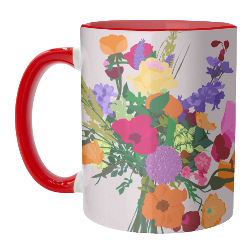 Zeal, Flowers Bouquet Botanical Nature, Blossom Floral Positivity Hope Bloom, Colorful Happy Bright Vintage Gift - unique mug by Uma Prabhakar Gokhale
