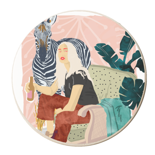 Zebra Hangout | Wildlife Urban Jungle Décor | Banana Leaves Monstera Plant Lady Fashion - personalised beer coaster by Uma Prabhakar Gokhale